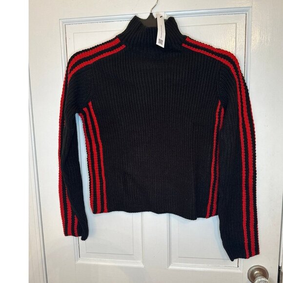 Sanctuary Sweaters - Sanctuary Black Chunky‎ Turtleneck Sweater with Red Striping size XXS NWT